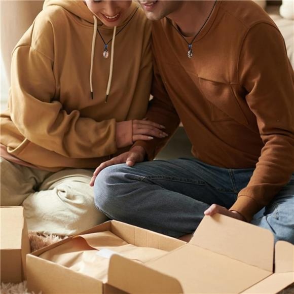 Matching Necklace, Stainless Steel Necklaces 2Pcs Couple Ring Heart Pendant - Picture 2 of 7